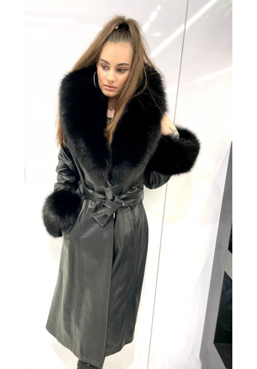 Dámsky kožený kabát s pravou kožušinou Rebecca  fur black